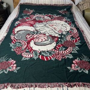 VTG Cotton Elegance Classics Christmas Holiday Santa 46X67 Throw Blanket MadeUSA